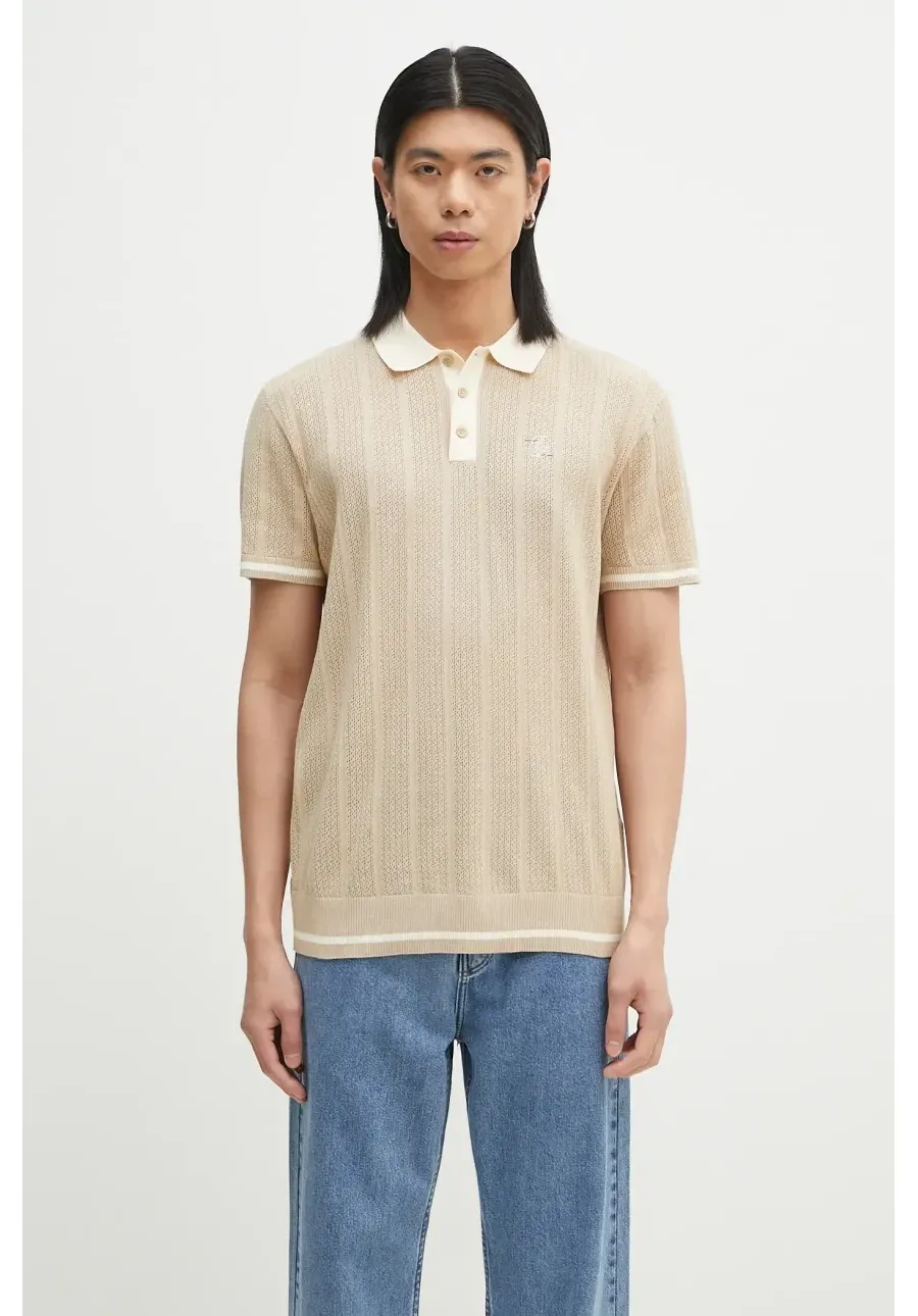 obrazek 1 Filling Pieces polo bawełniane Knit Polo męski kolor beżowy gładki 80713669976
