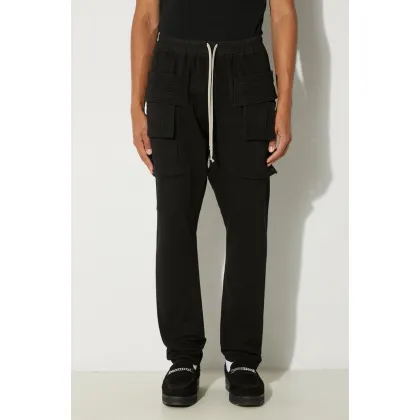 Zdjęcie Rick Owens spodnie dresowe bawełniane Creatch Cargo Drawstring kolor czarny gładkie DU02D2376.RIG