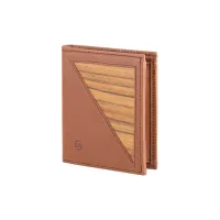 Picture Prestigious men's wallet made of smooth cognac-colored leather and Amazaque wood