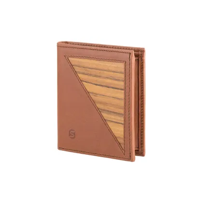 Picture Prestigious men's wallet made of smooth cognac-colored leather and Amazaque wood