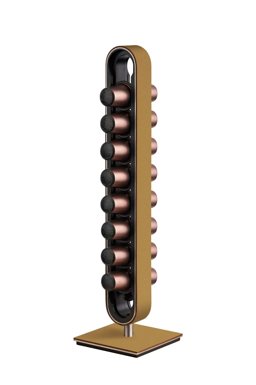 picture 2 Vertical coffee capsule holder made of mustard-colored natural leather