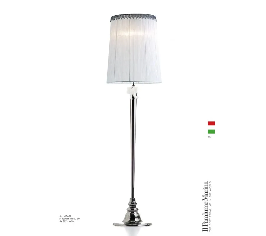 obrazek 1 Lampa podłogowa z białą kokardą ze szkła Murano i czarnym wykończeniem z mosiądzu niklowego - Il Paralume Marina