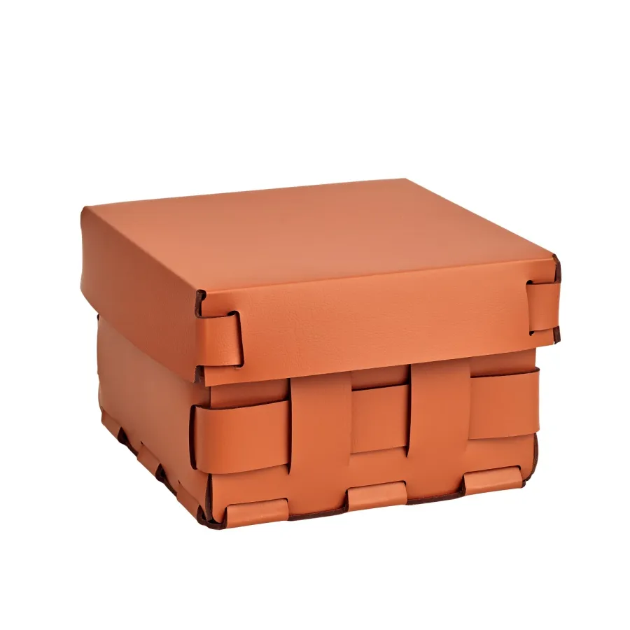 obrazek 1 Skórzany kosz Bottega 19x19xH13 cm w kolorze jasnego bursztynu