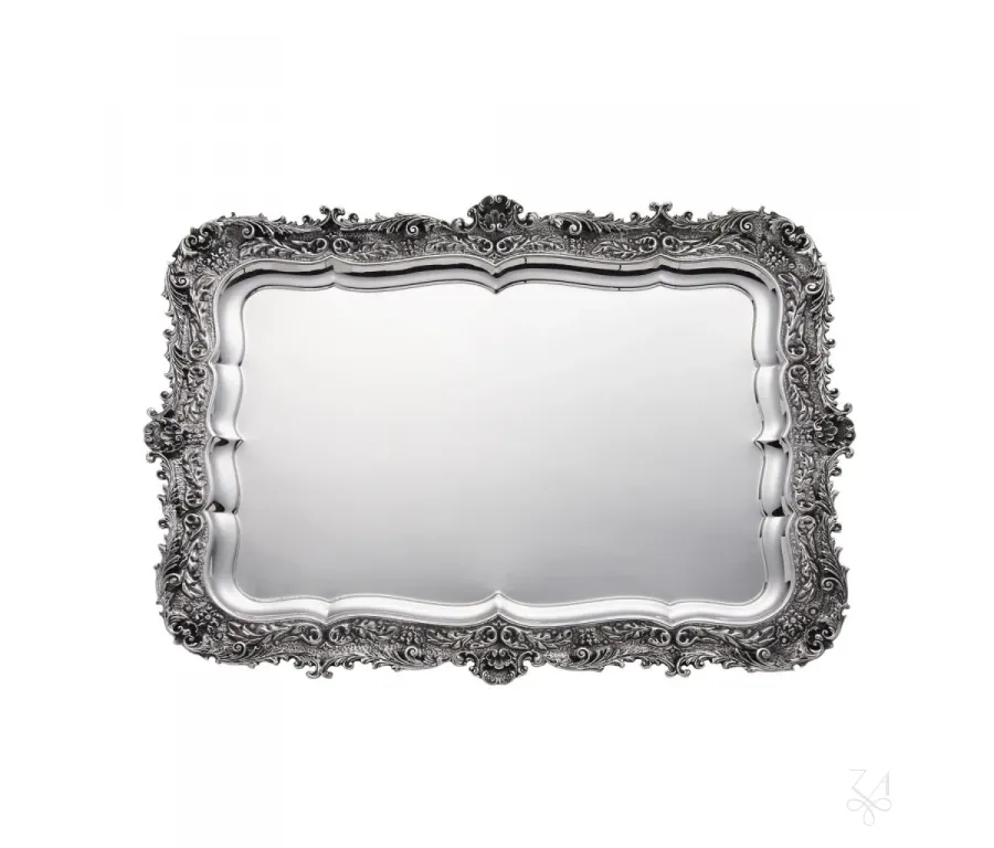 obrazek 1 Prostokątna srebrna taca zdobiona motywem liści akantu - Zaramella Argenti