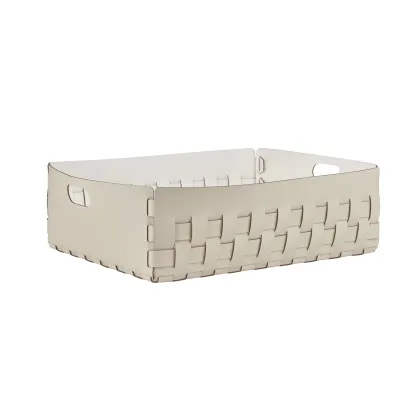 Zdjęcie Duży kosz Bottega 60x50xH20 cm wykonany z naturalnej skóry w kolorze waniliowym