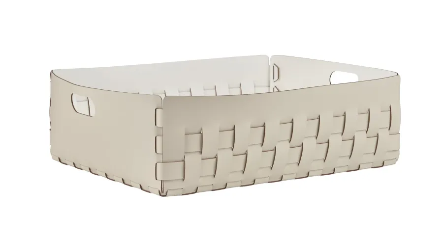 obrazek 1 Duży kosz Bottega 60x50xH20 cm wykonany z naturalnej skóry w kolorze waniliowym