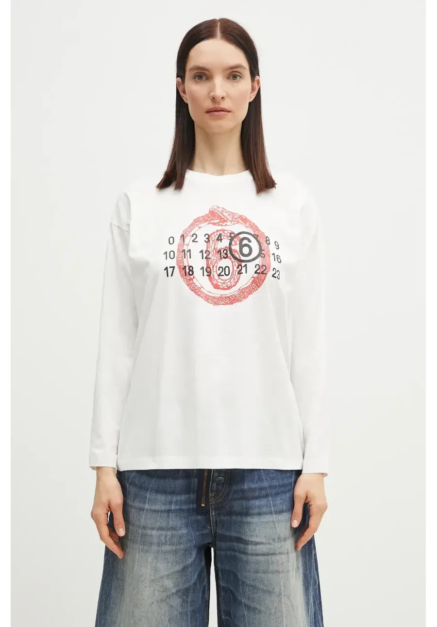 obrazek 1 MM6 Maison Margiela longsleeve bawełniany damskie kolor biały S62GD0197