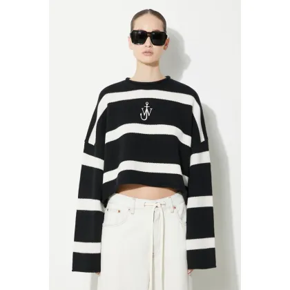 Zdjęcie JW Anderson sweter wełniany Cropped Anchor Jumper damski kolor czarny KW1121.YN0264.901