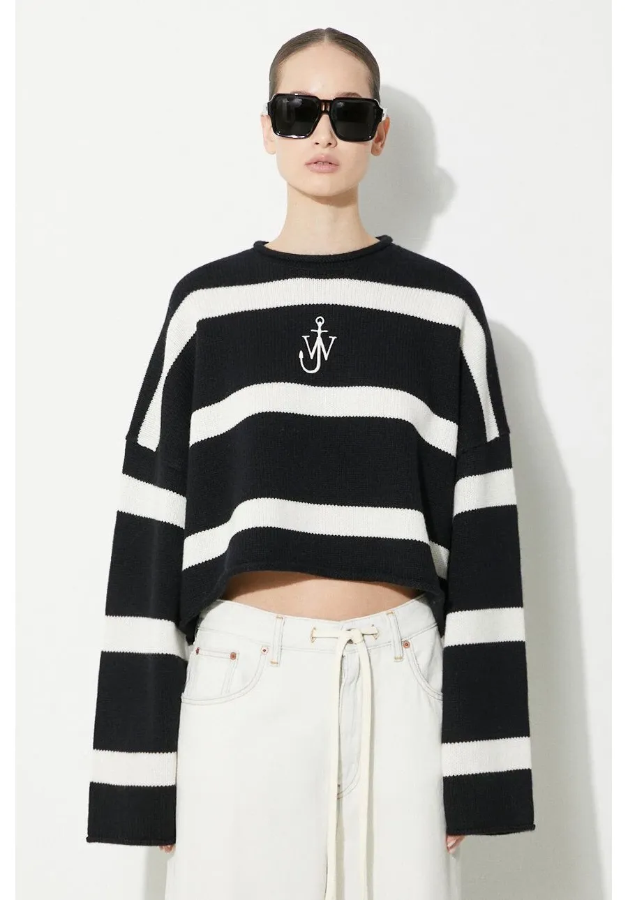 obrazek 1 JW Anderson sweter wełniany Cropped Anchor Jumper damski kolor czarny  KW1121.YN0264.901