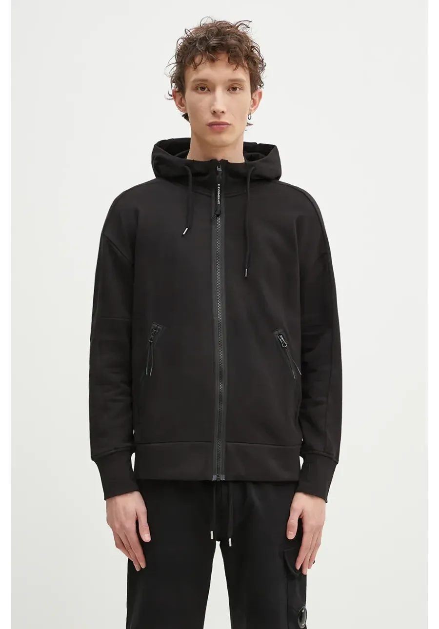 obrazek 1 C.P. Company bluza bawełniana męska kolor czarny z kapturem gładka 18CMSS028A005086W