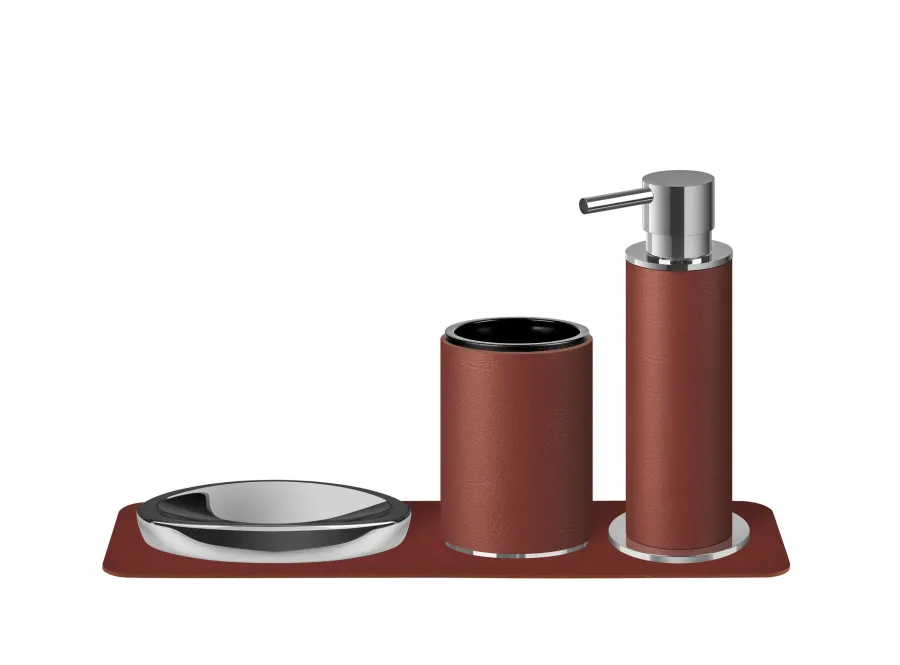 obrazek 2 Stylowy bordowy uchwyt na kubek Ø7xH10,5 cm wykonany ze skóry