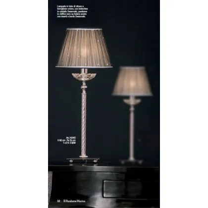 Zdjęcie Stylowa lampa z chromowanej skręconej mosiężnej rury z kloszem z czarnego szyfonu – Il Paralume Marina