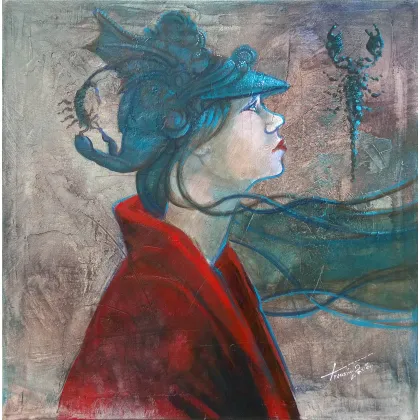 Zdjęcie Krzysztof Trzaska, obraz Skorpion z cyklu Znaki Zodiaku, akryl/płótno, 50x50, 2018