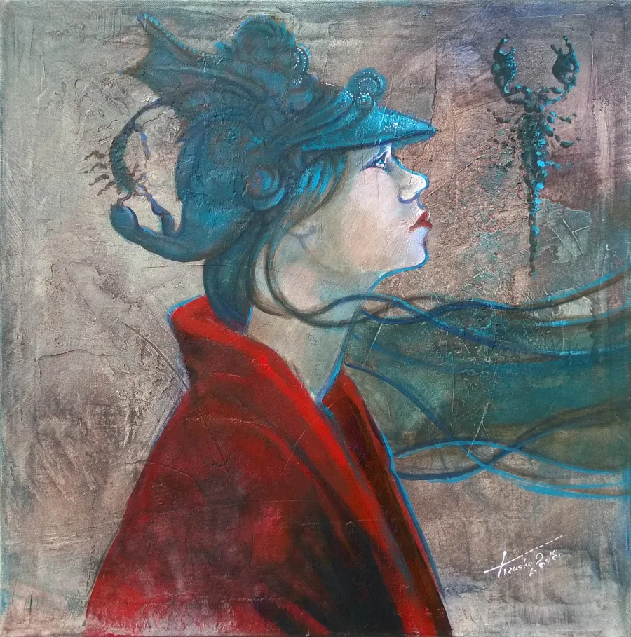 obrazek 1 Krzysztof Trzaska, obraz Skorpion z cyklu Znaki Zodiaku, akryl/płótno, 50x50, 2018