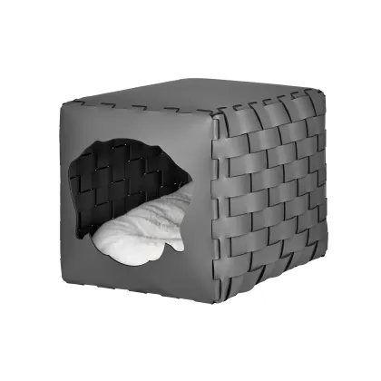 Zdjęcie Szary pleciony domek dla psa 35x40x35 cm z naturalnej skóry