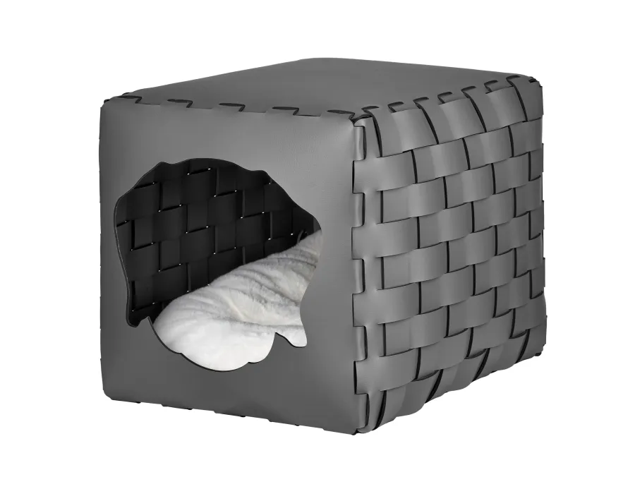 obrazek 1 Szary pleciony domek dla psa 35x40x35 cm z naturalnej skóry