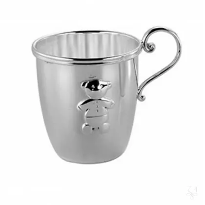 Picture Exclusive silver children's mug with a handle with a depiction of a teddy bear - Zaramella Argenti