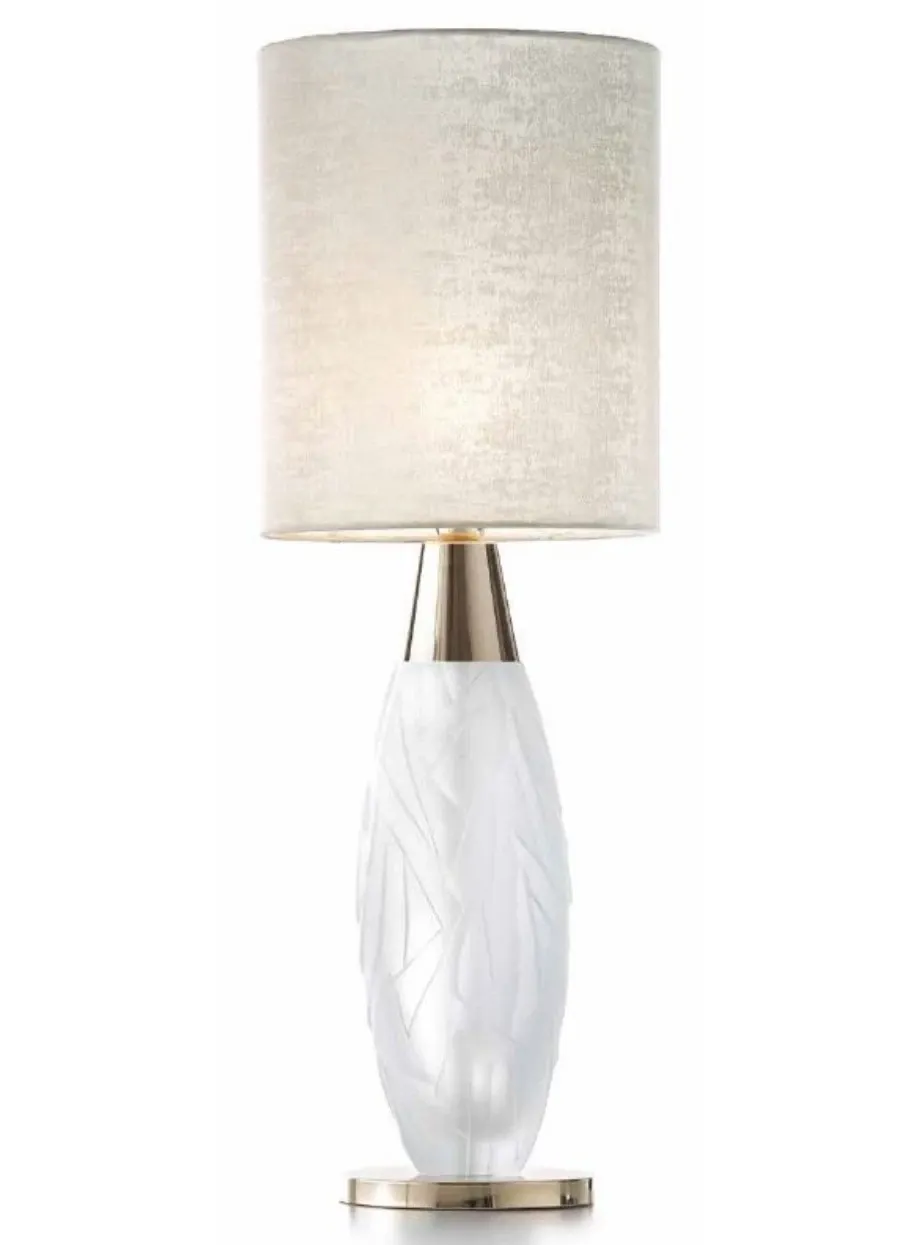obrazek 1 Lampa stołowa z matowego przezroczystego ręcznie szlifowanego kryształu z abażurem z tkaniny - Il Paralume Marina