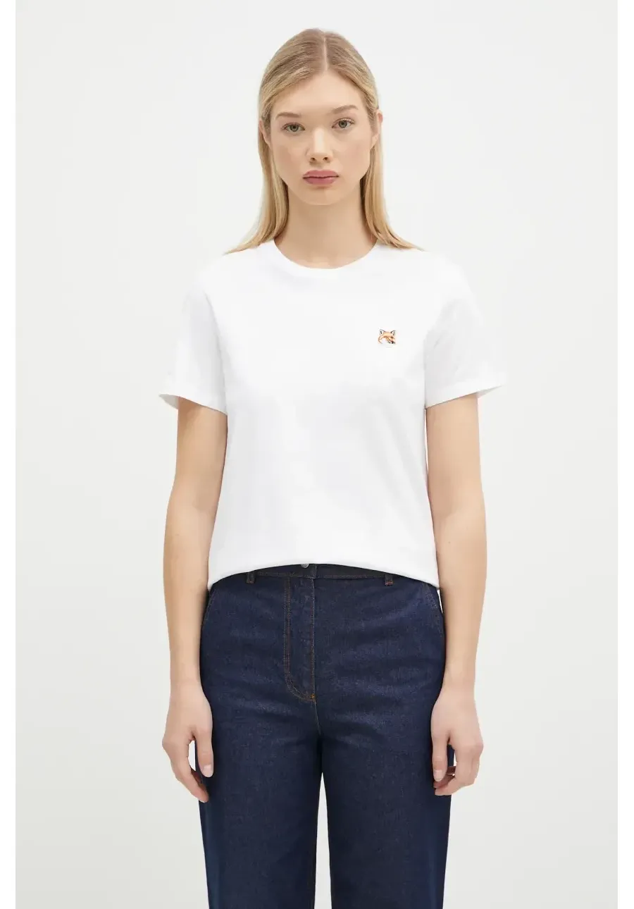obrazek 1 Maison Kitsuné t-shirt bawełniany Fox Head Patch damski kolor biały LW00105KJ0008