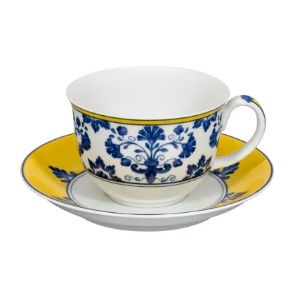 Picture Stylish Castelo Branco porcelain tea cup and saucer with a floral decorative motif - 4 pieces - Vista Alegre
