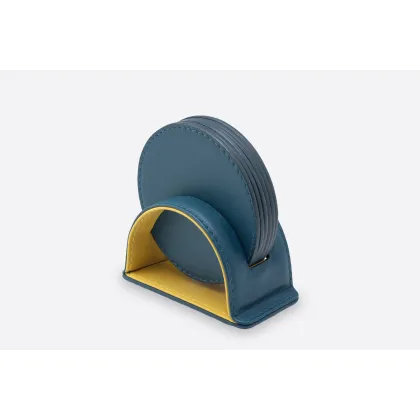 Zdjęcie Fantastyczny zestaw sześciu skórzanych podkładek w kolorze żółto-niebieskim - do jadalni