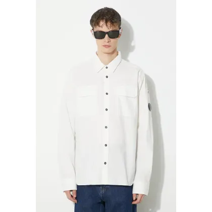 Zdjęcie C.P. Company koszula bawełniana Gabardine Pocket męska kolor biały regular z kołnierzykiem klasycznym 16CMSH157A002824G