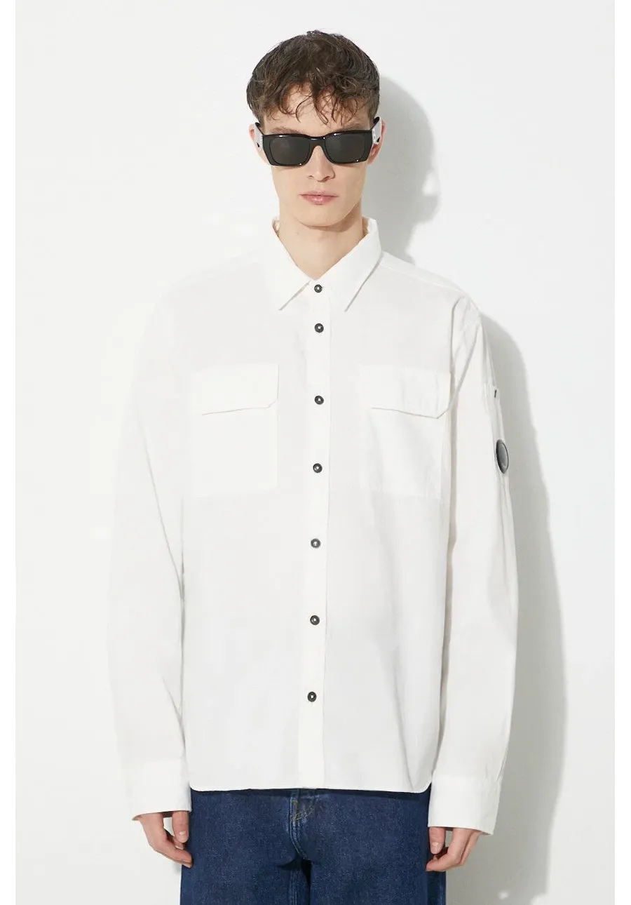 obrazek 1 C.P. Company koszula bawełniana Gabardine Pocket męska kolor biały regular z kołnierzykiem klasycznym 16CMSH157A002824G