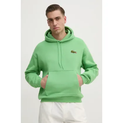 Zdjęcie Lacoste bluza bawełniana męska kolor zielony z kapturem gładka SH2754