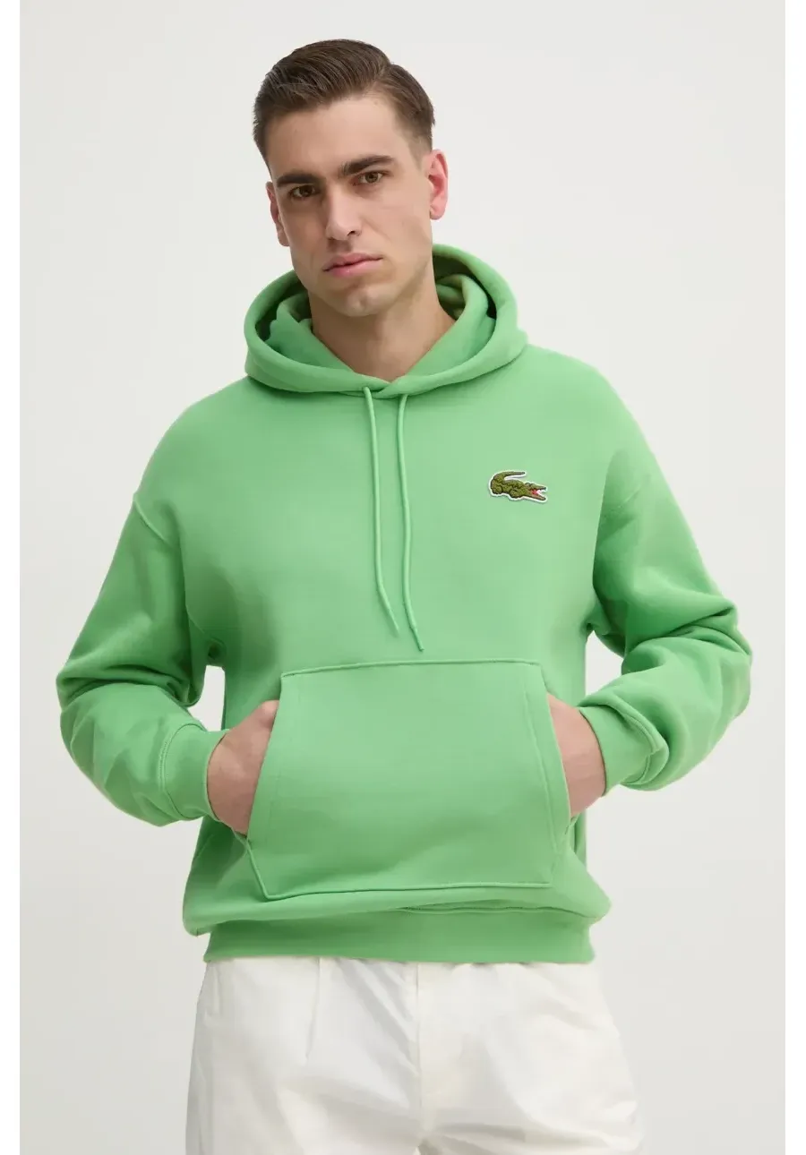 obrazek 1 Lacoste bluza bawełniana męska kolor zielony z kapturem gładka SH2754