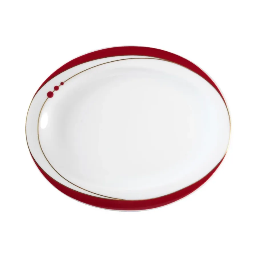 obrazek 1 Stylowy owalny talerz do chleba 19x15,5 cm zdobiony czerwonym nowoczesnym wzorem - Seltmann Weiden