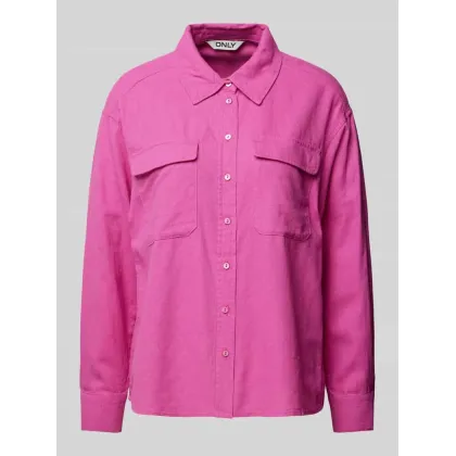 Zdjęcie Bluzka lniana o kroju oversized z kieszeniami z patką na piersi model ‘CARO’
