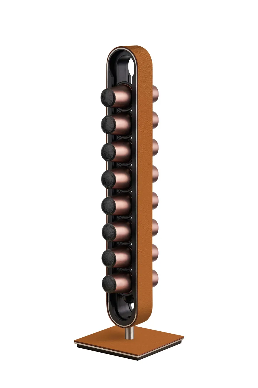 obrazek 2 Pionowy uchwyt na kapsułki z kawą ze skóry w kolorze koniaku