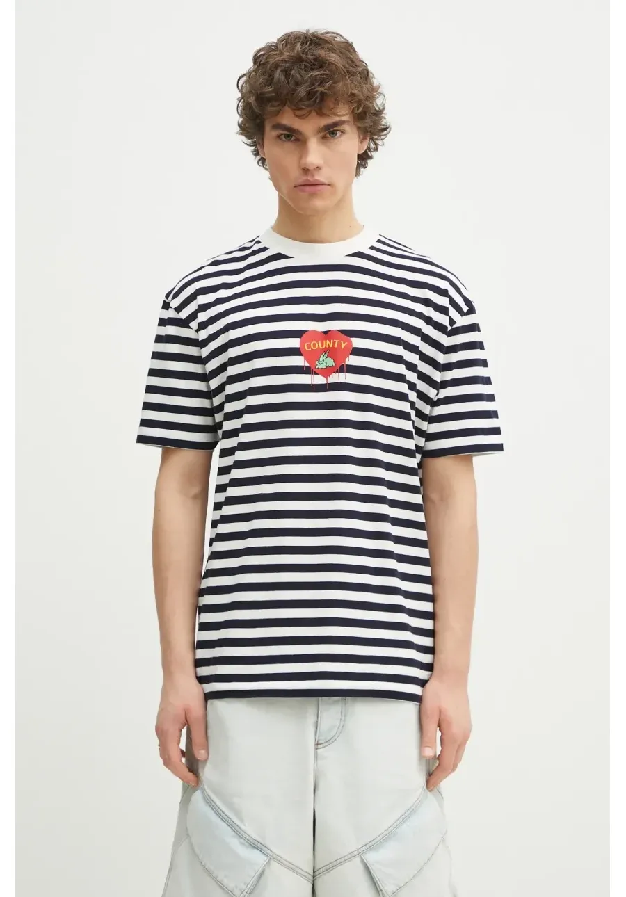 obrazek 1 Marcelo Burlon t-shirt bawełniany Bunny Heart Stripe Basic Tee White Navy męski kolor granatowy wzorzysty CMAA056S25JER0060146