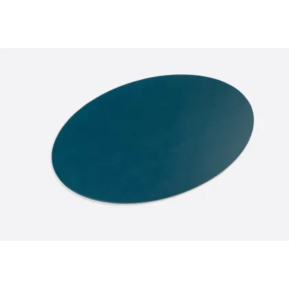 Picture Oval double-sided table or desk pad made of the highest quality leather in blue and white - for the office
