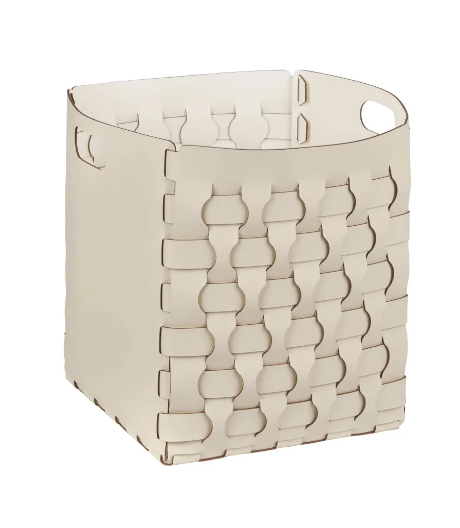 obrazek 1 Kosz Dubai w rozmiarze 35x35xH40 cm wykonany ze skóry w kolorze kremowym