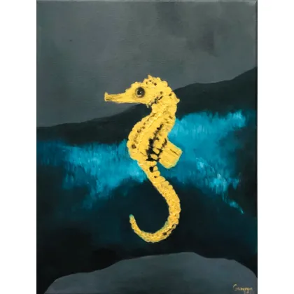 Zdjęcie SEAHORSE / obraz / 30cmx40cm/ piękna kolorystyka złoto i turkus/ wypukła faktura/ małgorzata gawron