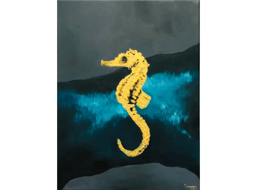 obrazek 1 SEAHORSE / obraz / 30cmx40cm/ piękna kolorystyka złoto i turkus/ wypukła faktura/ małgorzata gawron