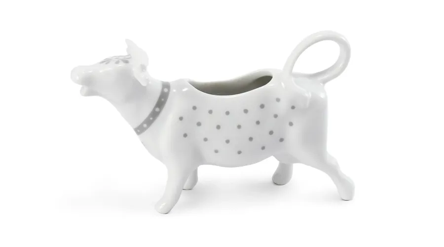 obrazek 1 Oryginalny dzbanek na mleko z porcelany w kształcie krowy z szarym zdobieniem – Leander