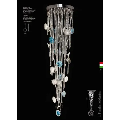 Zdjęcie Piękny żyrandol kaskadowy z elementami ze szkła Murano „Bambus + Kwiat” oświetlony diodami LED - Il Paralume Marina