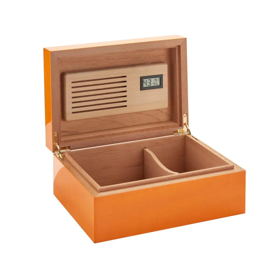 obrazek 3 Stylowy pomarańczowy humidor na cygara wykonany z cedru