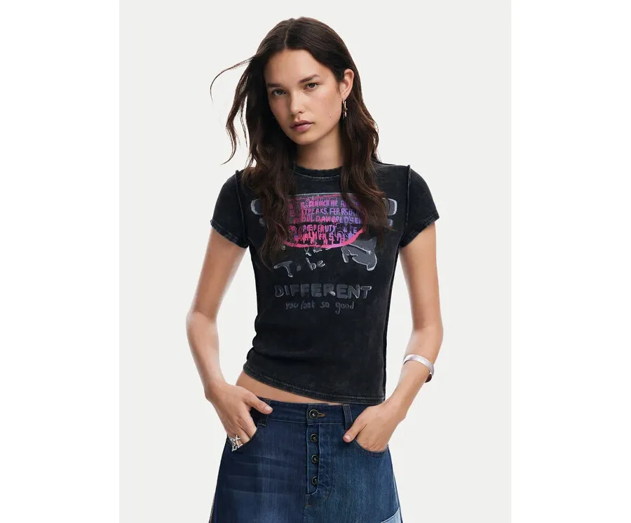 obrazek 1 Desigual T-Shirt 25SWTKX6 Szary Slim Fit