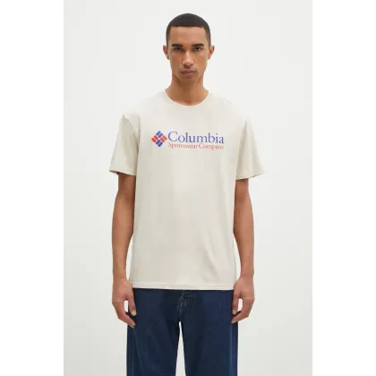 Zdjęcie Columbia t-shirt męski kolor beżowy z nadrukiem
