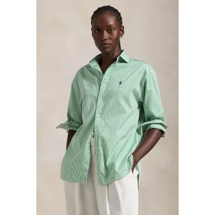 Zdjęcie Polo Ralph Lauren koszula bawełniana damska kolor zielony relaxed z kołnierzykiem klasycznym 211910743