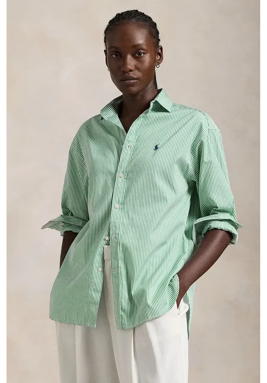 obrazek 1 Polo Ralph Lauren koszula bawełniana damska kolor zielony relaxed z kołnierzykiem klasycznym 211910743