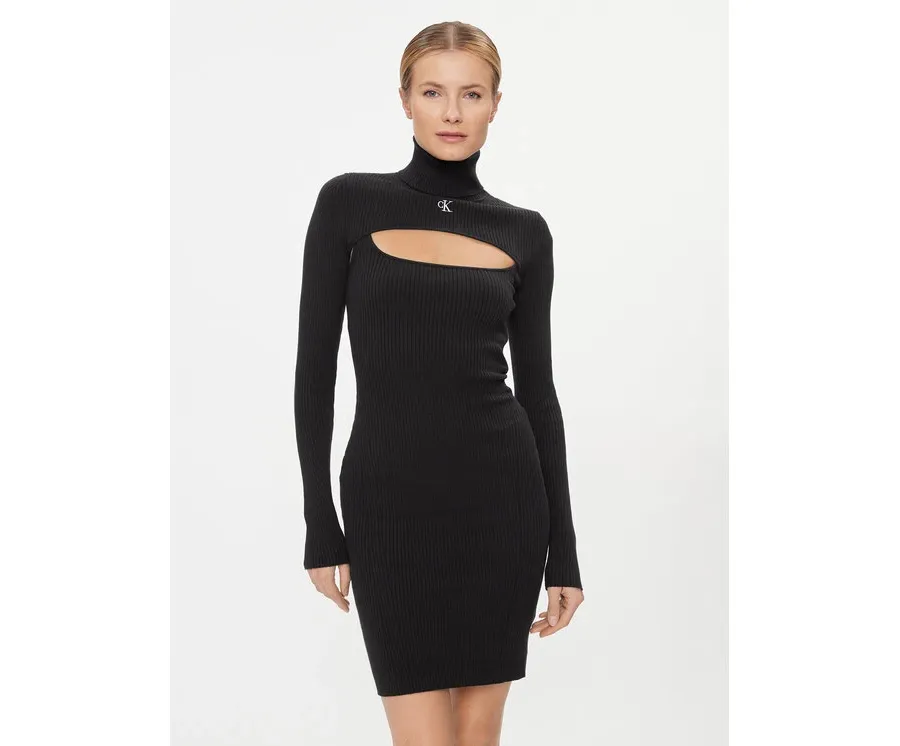 obrazek 1 Calvin Klein Jeans Sukienka dzianinowa 2 In 1 Tight Ls Sweater Dress J20J222515 Czarny Slim Fit