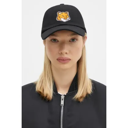 Zdjęcie Maison Kitsuné czapka z daszkiem bawełniana Large Fox Head kolor czarny z aplikacją MM06103WW0096