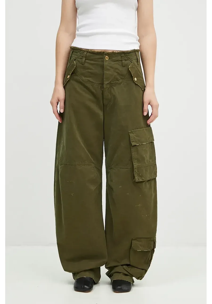obrazek 1 DARKPARK spodnie bawełniane Rosalind kolor zielony fason cargo high waist WTR04.FAP05.006101
