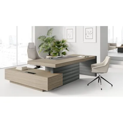 Zdjęcie Biurko dla kadry kierowniczej z prawym panelem bocznym i lewą nadstawką
