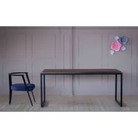 Picture Extendable modern rectangular table with a wooden top and metal frame