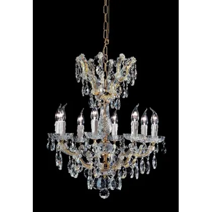Zdjęcie Stylowy żyrandol z pozłacaną metalową ramą pokrytą szklanymi ramionami i przezroczystymi kryształowymi zawieszkami - Il Paralume Marina